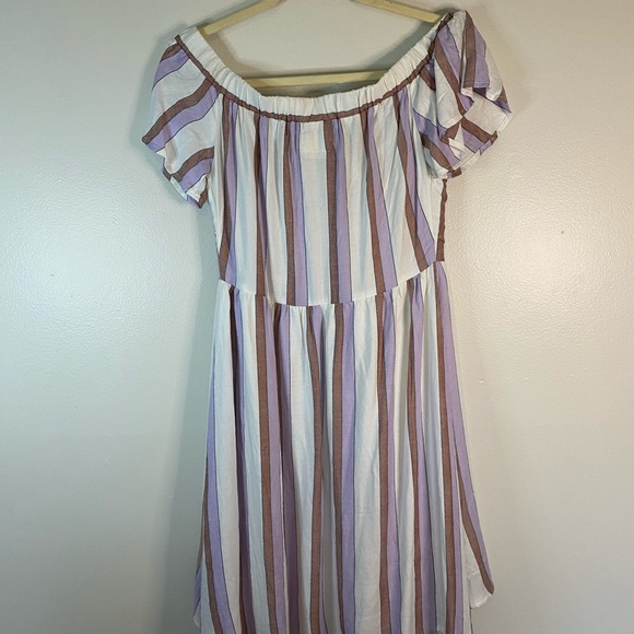 Harper Vintage purple stripe off shoulder button down front dress size M… - Picture 5 of 5